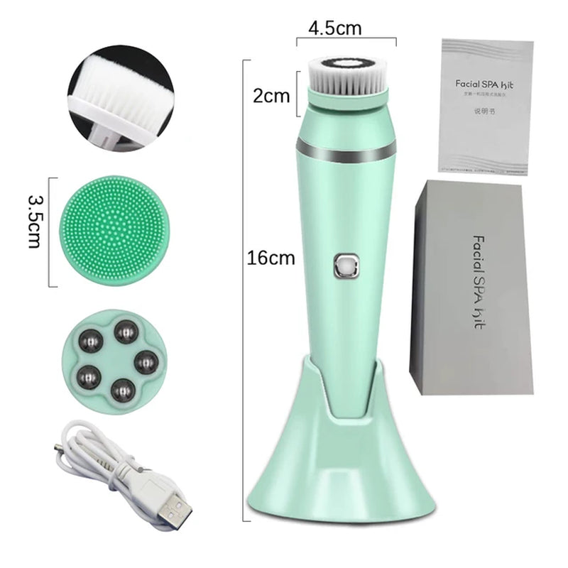 USB Rechargeable Electric Silicone Facial Cleansing Brush Sonic Face Roller Massager Blackhead Remover Pore Cleaner Face Washing