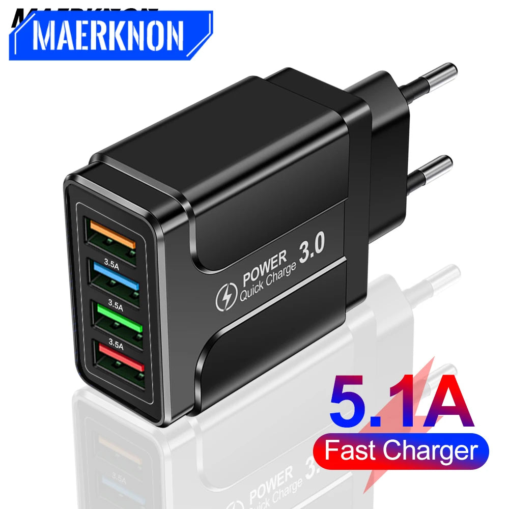 Universal Charger Quick Charge 3.0 4.0 Wall Mobile Phone Fast Charging for Iphone 12 11 Xiaomi 4 Port Tablet Charger USB Charger
