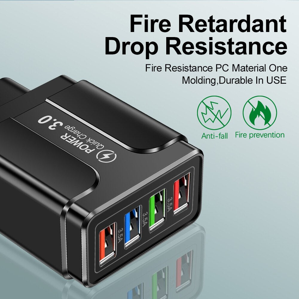 Universal Charger Quick Charge 3.0 4.0 Wall Mobile Phone Fast Charging for Iphone 12 11 Xiaomi 4 Port Tablet Charger USB Charger