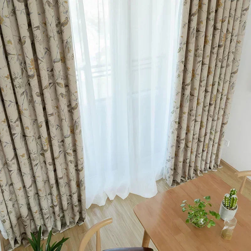 Custom Cotton and for Linen Curtains for Living Room Bedroom Printing Curtains Fabric Bird Branches Retro New Chinese Modern