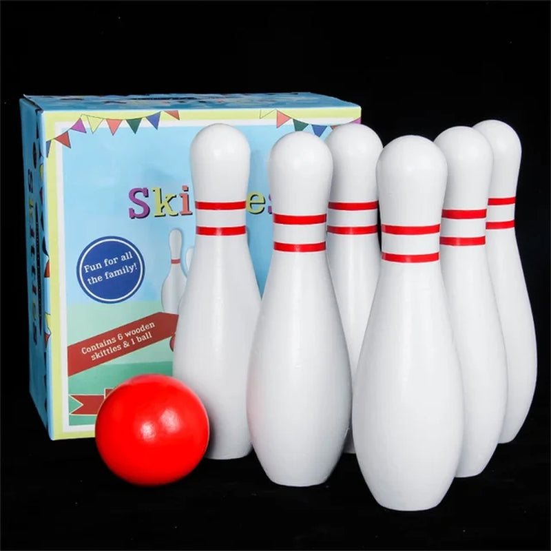 Large Wooden White Bowling Ball and Colorful Bowling Toys, Children'S Indoor Sports Suit, Parent-Child Outdoor Ball Toys