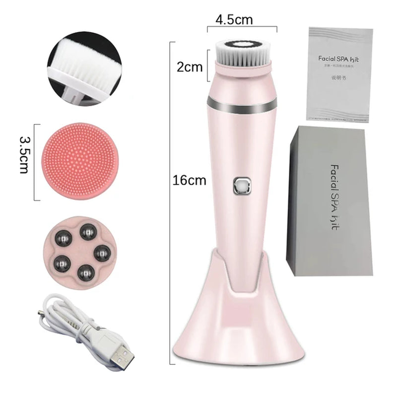 USB Rechargeable Electric Silicone Facial Cleansing Brush Sonic Face Roller Massager Blackhead Remover Pore Cleaner Face Washing