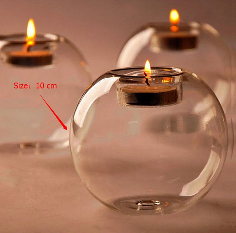 Europe Style round Hollow Glass Candle Holder Wedding Candlestick Fine Transparent Crystal Glass Candlestick Dining Home Decor
