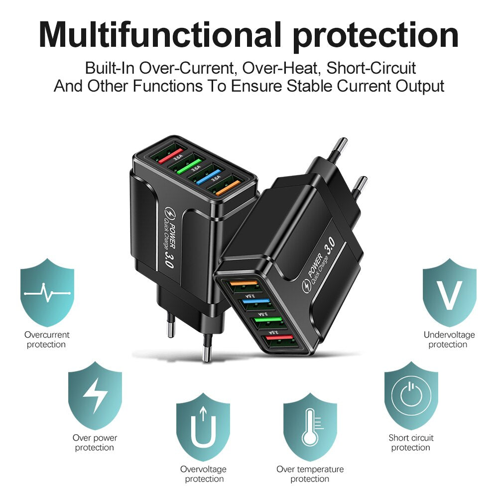 Universal Charger Quick Charge 3.0 4.0 Wall Mobile Phone Fast Charging for Iphone 12 11 Xiaomi 4 Port Tablet Charger USB Charger