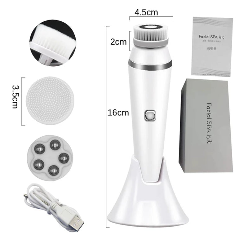 USB Rechargeable Electric Silicone Facial Cleansing Brush Sonic Face Roller Massager Blackhead Remover Pore Cleaner Face Washing