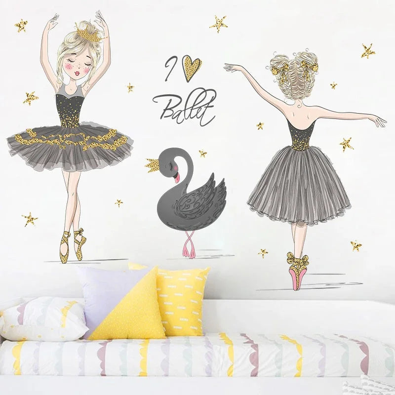 Cartoon Ballet Dancer Girl Wall Sticker for Children'S Bedroom Girls Rooms Wall Decorative Vinyl Kids Room Wall Decals Stickers