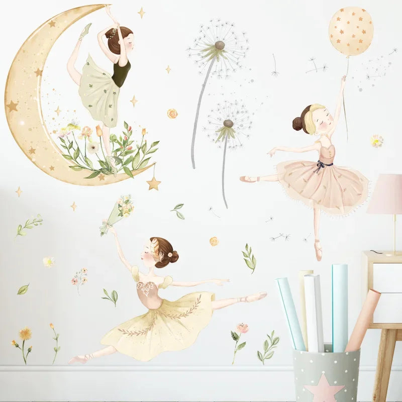 Cartoon Ballet Dancer Girl Wall Sticker for Children'S Bedroom Girls Rooms Wall Decorative Vinyl Kids Room Wall Decals Stickers
