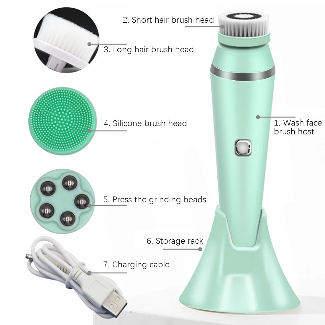 USB Rechargeable Electric Silicone Facial Cleansing Brush Sonic Face Roller Massager Blackhead Remover Pore Cleaner Face Washing