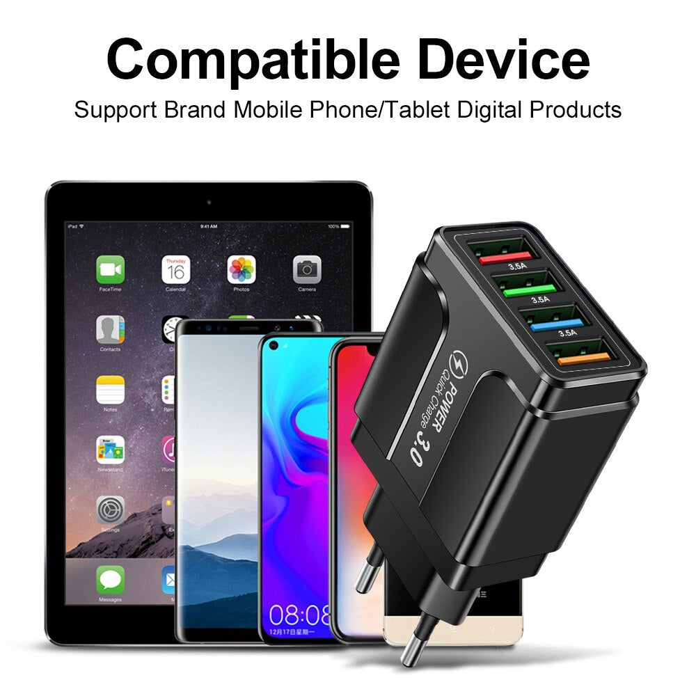 Universal Charger Quick Charge 3.0 4.0 Wall Mobile Phone Fast Charging for Iphone 12 11 Xiaomi 4 Port Tablet Charger USB Charger