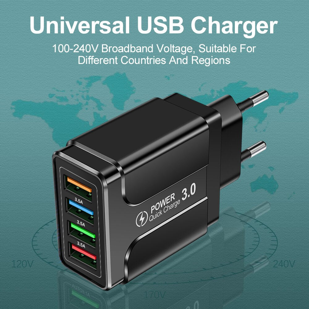 Universal Charger Quick Charge 3.0 4.0 Wall Mobile Phone Fast Charging for Iphone 12 11 Xiaomi 4 Port Tablet Charger USB Charger