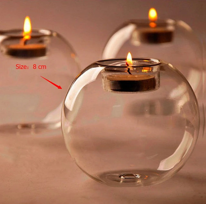 Europe Style round Hollow Glass Candle Holder Wedding Candlestick Fine Transparent Crystal Glass Candlestick Dining Home Decor